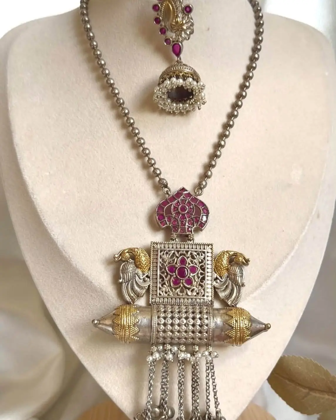 Silver Ruby Pendant Set
