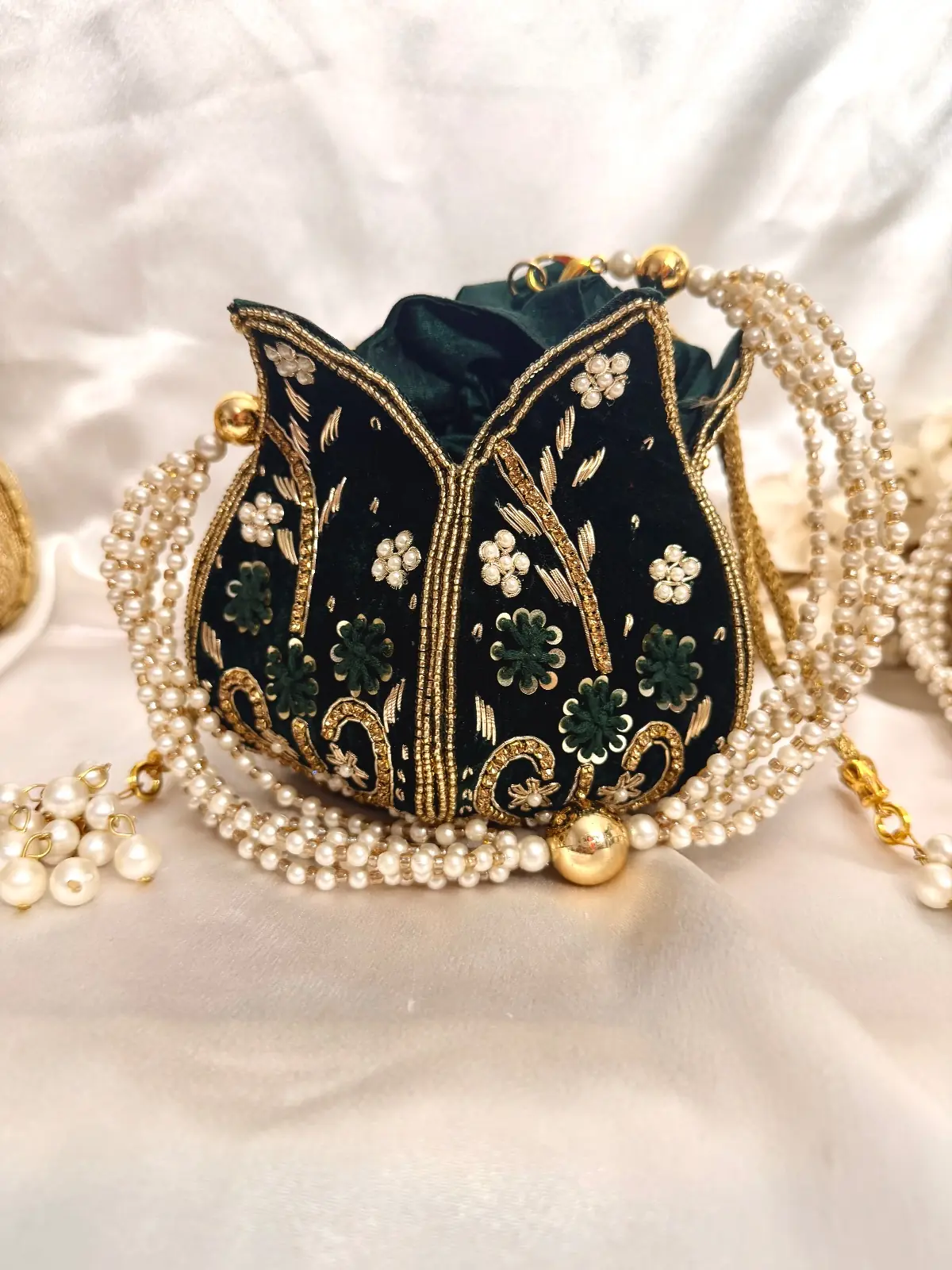 Green Zardozi Lotus Potli Bag