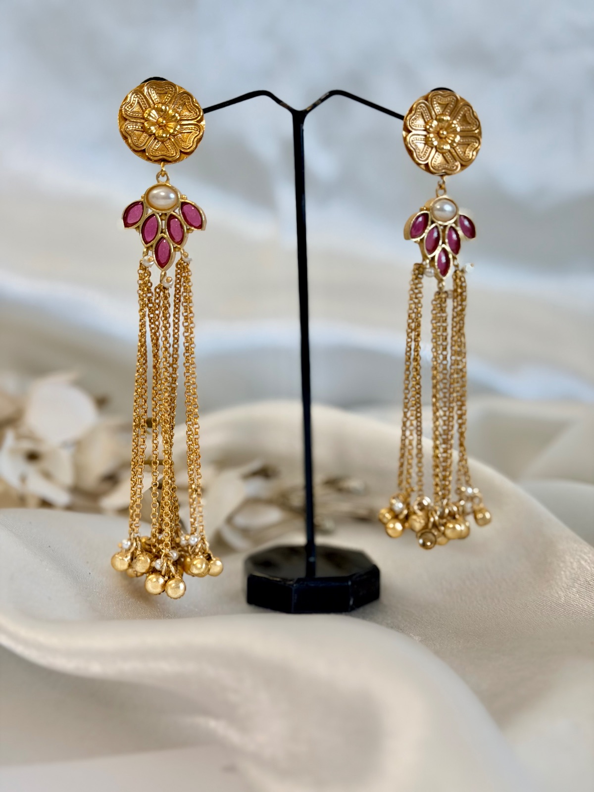 Floral Ruby Kashmiri Earrings