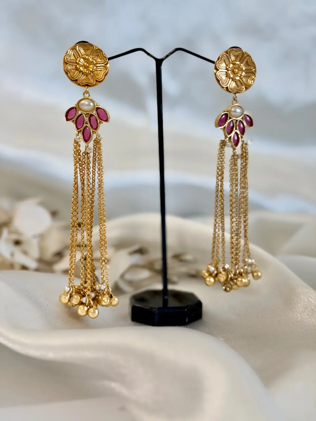 Floral Ruby Kashmiri Earrings