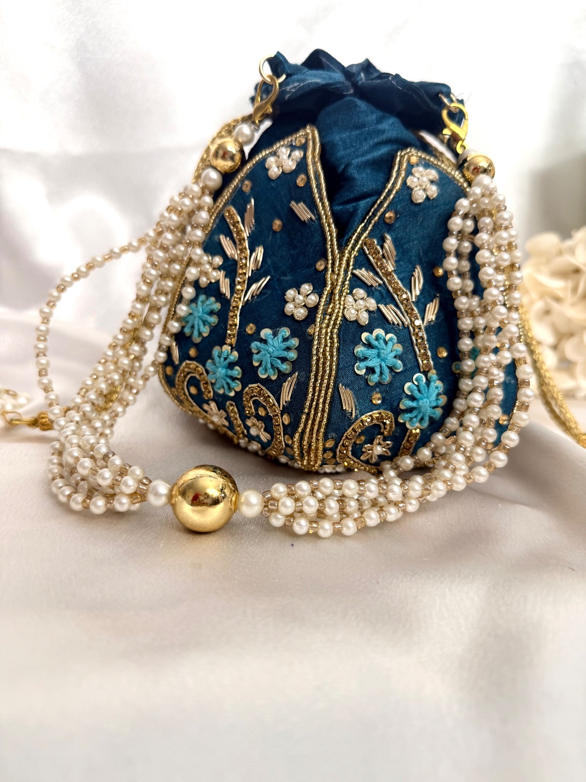 Blue Zardozi Lotus Potli Bag — photo 2