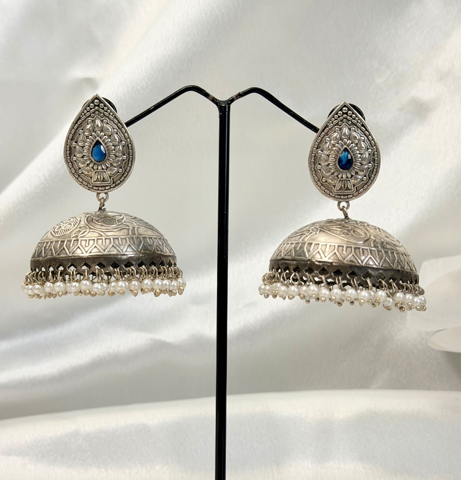 Silver look alive Blue Oversized Jhumka