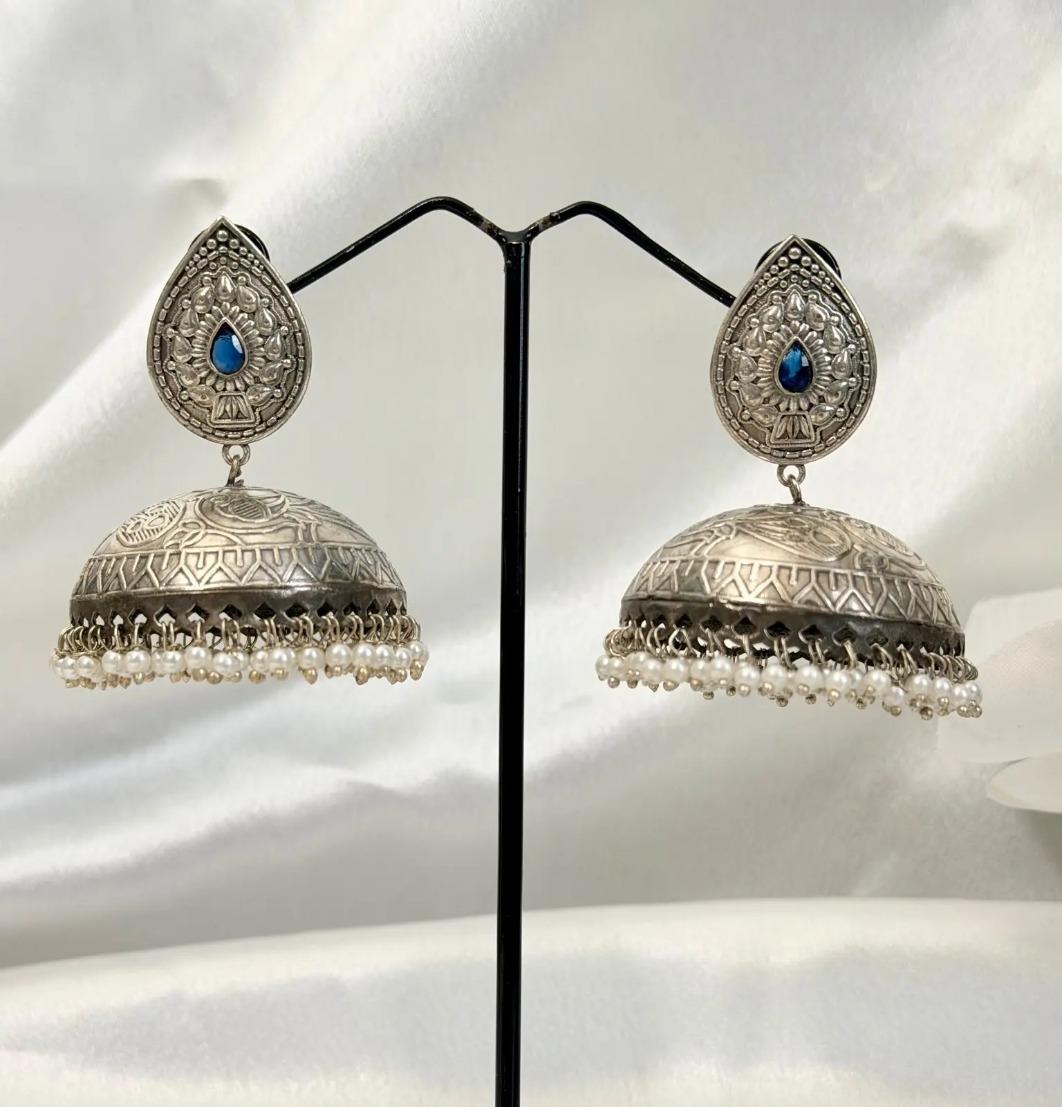Silver look alive Blue Oversized Jhumka