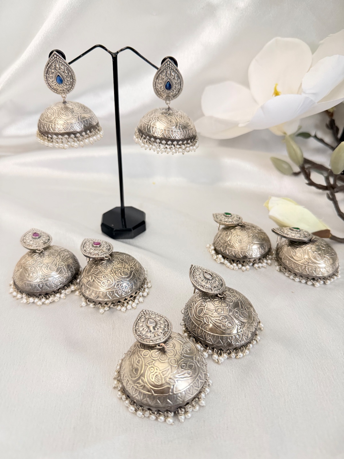 Silver look alive Blue Oversized Jhumka — photo 2