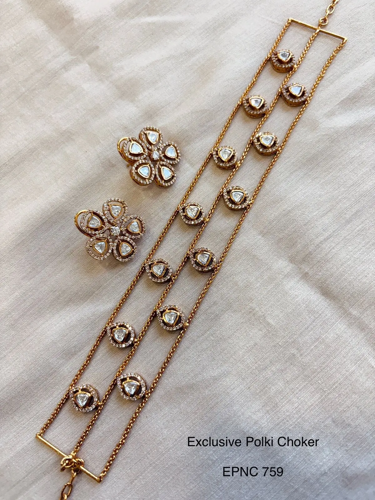 Teardrop Two Layer Polki Choker with Studs