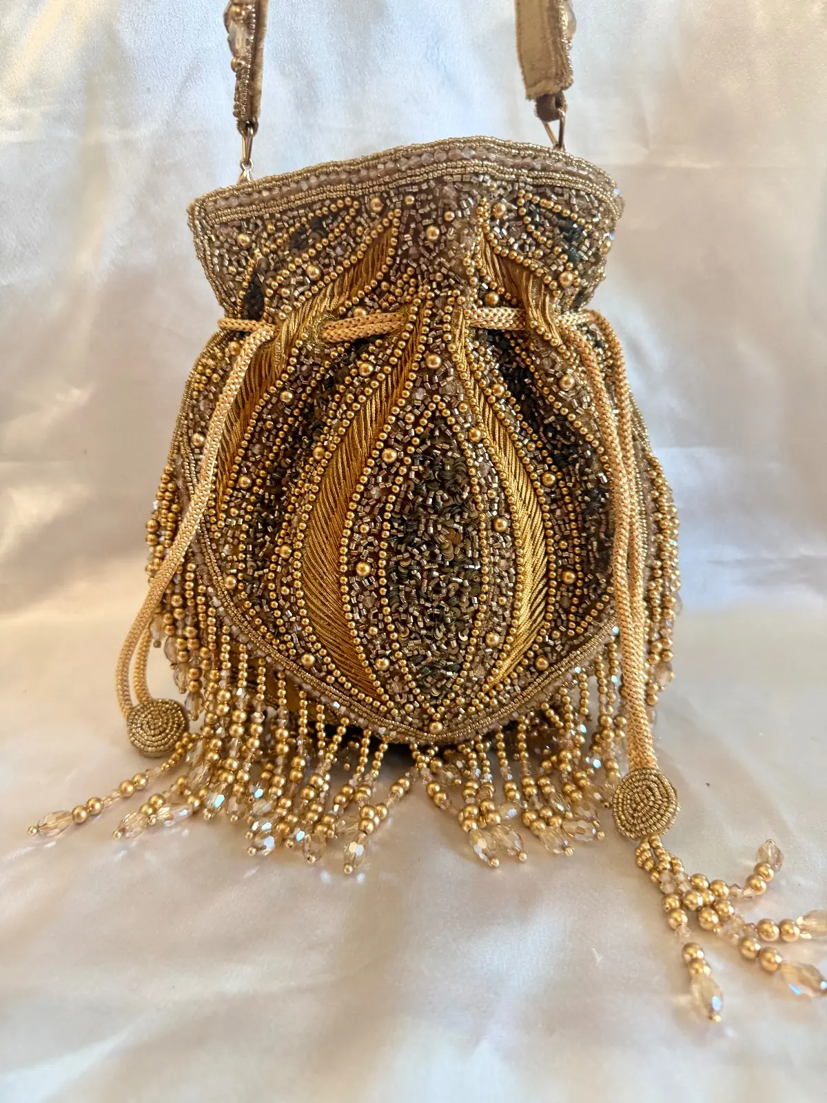 Goldenleaf Potli Bag With Bead Drops
